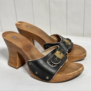 VTG 70s Dr Scholls 7 Wooden Platform Heels Chunky Boho Glam Rock Disco Rare Shoe